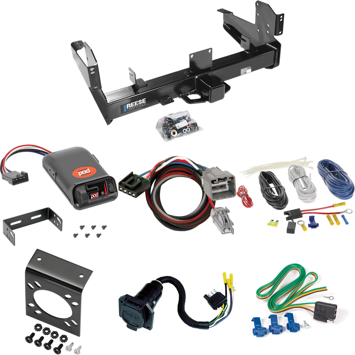 Fits 2013-2014 RAM 2500 Trailer Hitch Tow PKG w/ Pro Series POD Brake Control + Plug & Play BC Adapter + 7-Way RV Wiring By Reese Towpower