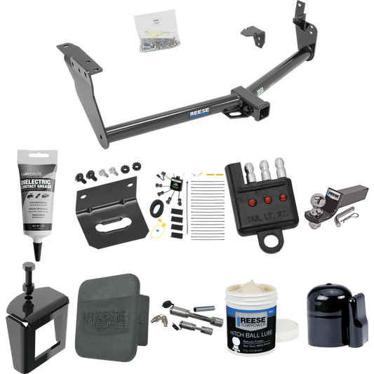 Fits 2014-2017 Infiniti QX70 Trailer Hitch Tow PKG w/ 4-Flat Zero Contact "No Splice" Wiring + Starter Kit Ball Mount w/ 2" Drop & 2" Ball + 1-7/8" Ball + Wiring Bracket + Dual Hitch & Coupler Locks + Hitch Cover + Wiring Tester + Ball Lube + Electri