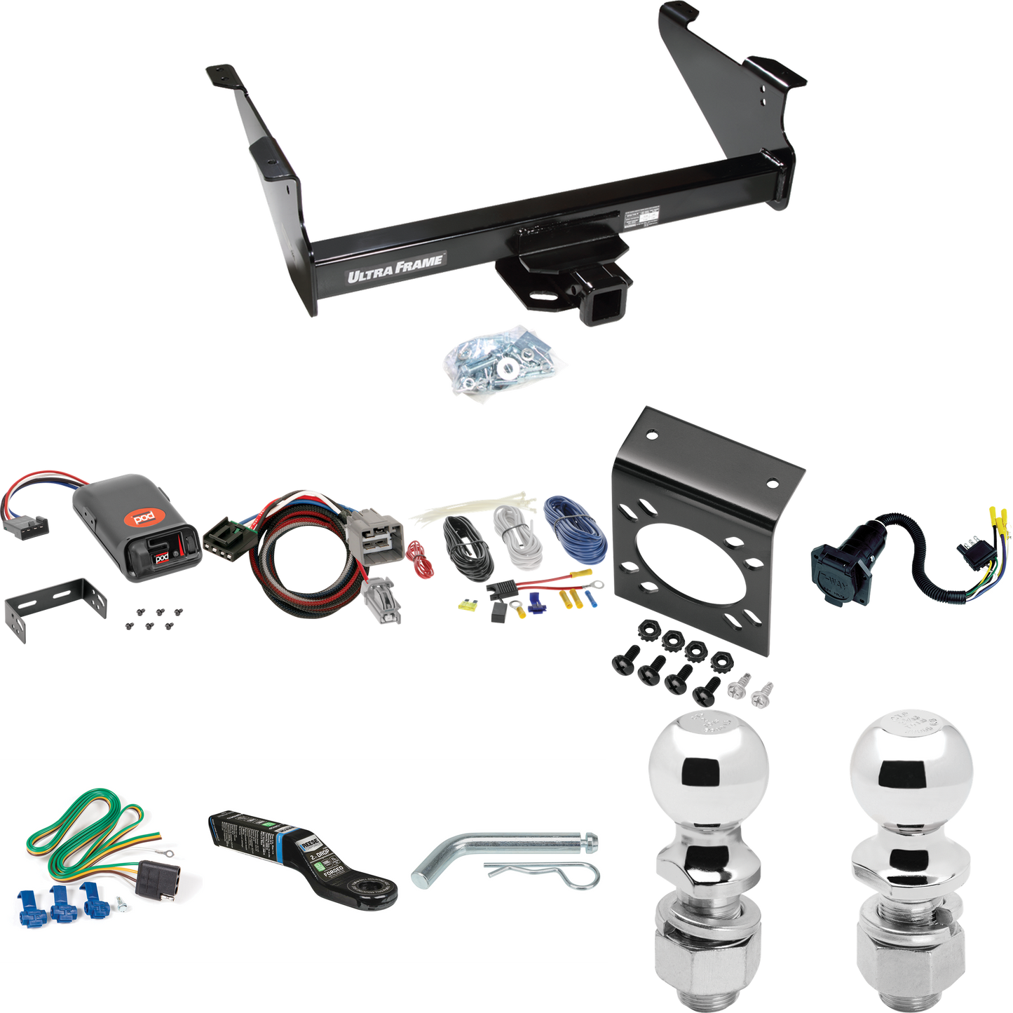 Fits 2013-2014 RAM 2500 Trailer Hitch Tow PKG w/ Pro Series POD Brake Control + Plug & Play BC Adapter + 7-Way RV Wiring + 2" & 2-5/16" Ball & Drop Mount By Draw-Tite