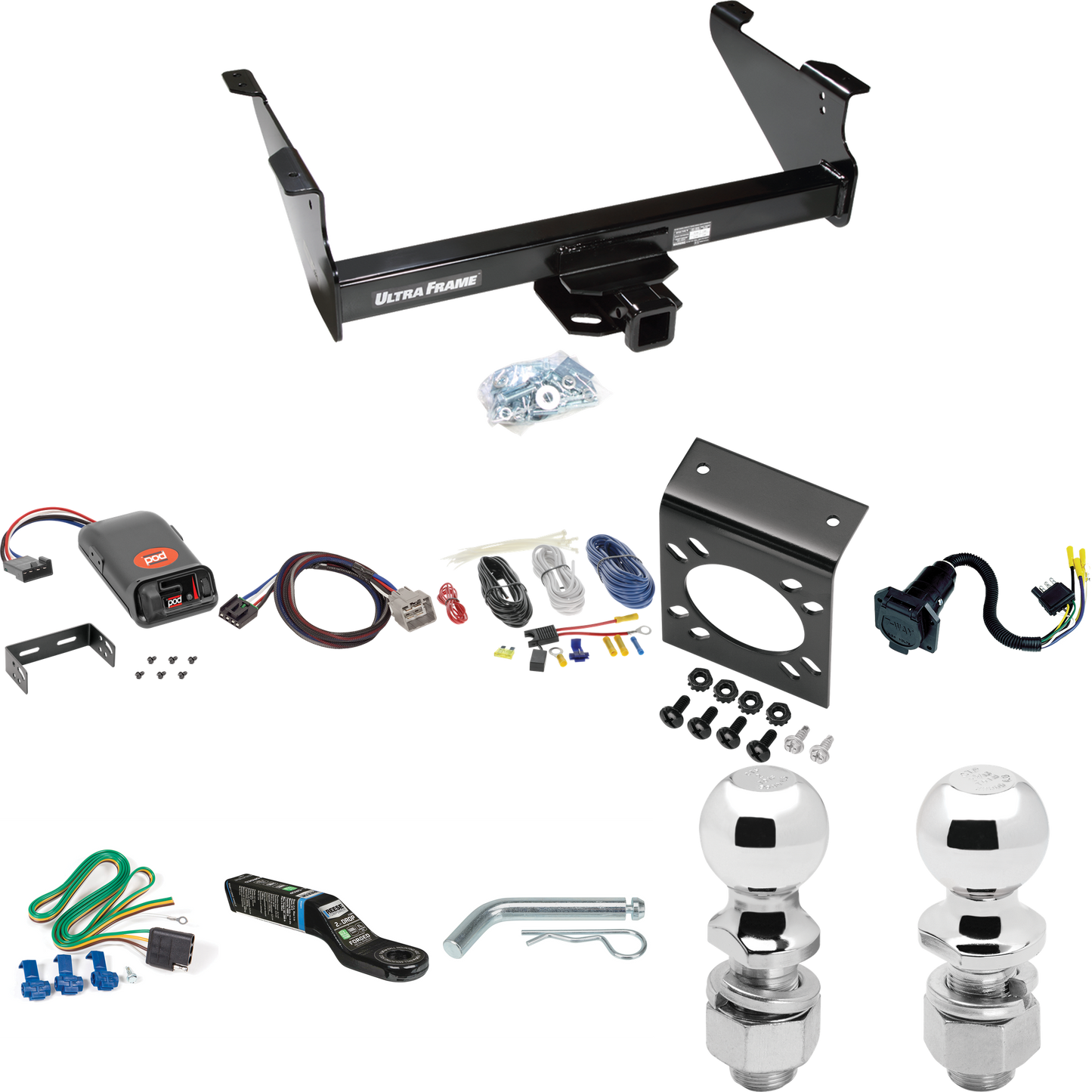 Fits 2015-2023 RAM 2500 Trailer Hitch Tow PKG w/ Pro Series POD Brake Control + Plug & Play BC Adapter + 7-Way RV Wiring + 2" & 2-5/16" Ball & Drop Mount By Draw-Tite