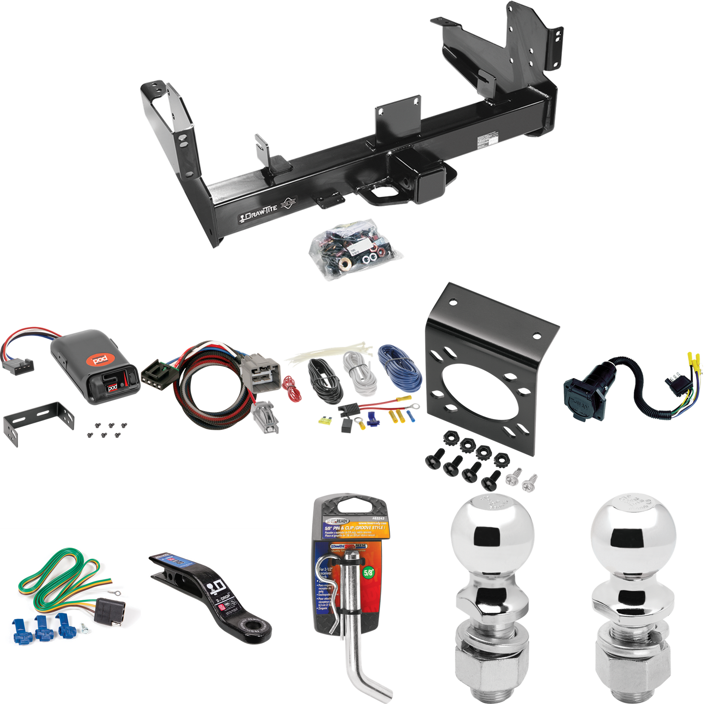 Fits 2013-2014 RAM 3500 Trailer Hitch Tow PKG w/ Pro Series POD Brake Control + Plug & Play BC Adapter + 7-Way RV Wiring + 2" & 2-5/16" Ball & Drop Mount By Draw-Tite