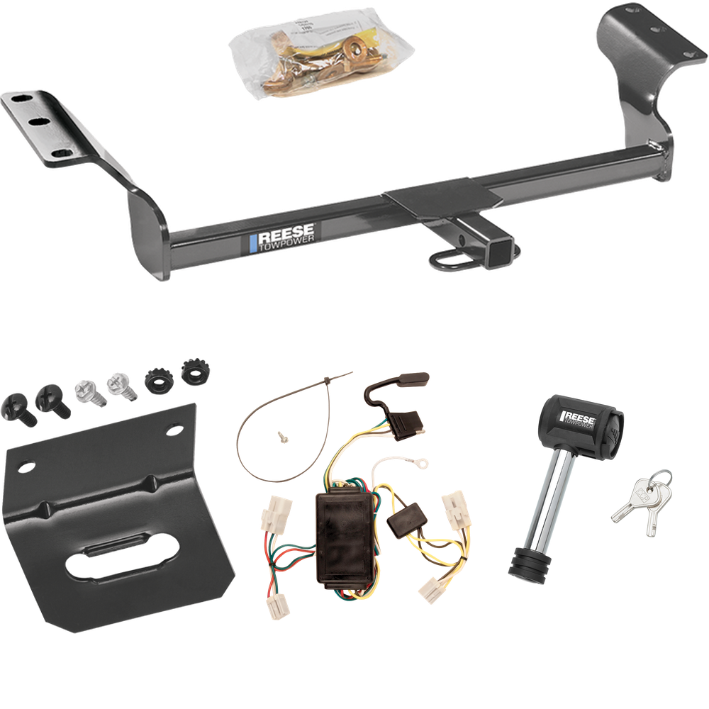 Se adapta al paquete de enganche de remolque Toyota Matrix 2003-2008 con arnés de cableado de 4 planos + soporte de cableado + bloqueo de enganche de Reese Towpower