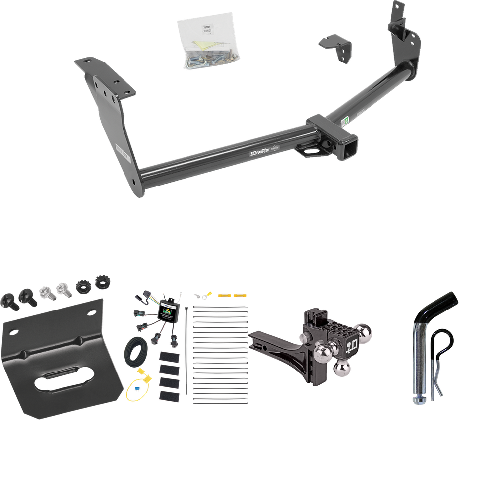 Fits 2009-2012 Infiniti FX35 Trailer Hitch Tow PKG w/ 4-Flat Zero Contact "No Splice" Wiring Harness + Adjustable Drop Rise Triple Ball Ball Mount 1-7/8" & 2" & 2-5/16" Trailer Balls + Pin/Clip + Wiring Bracket By Draw-Tite