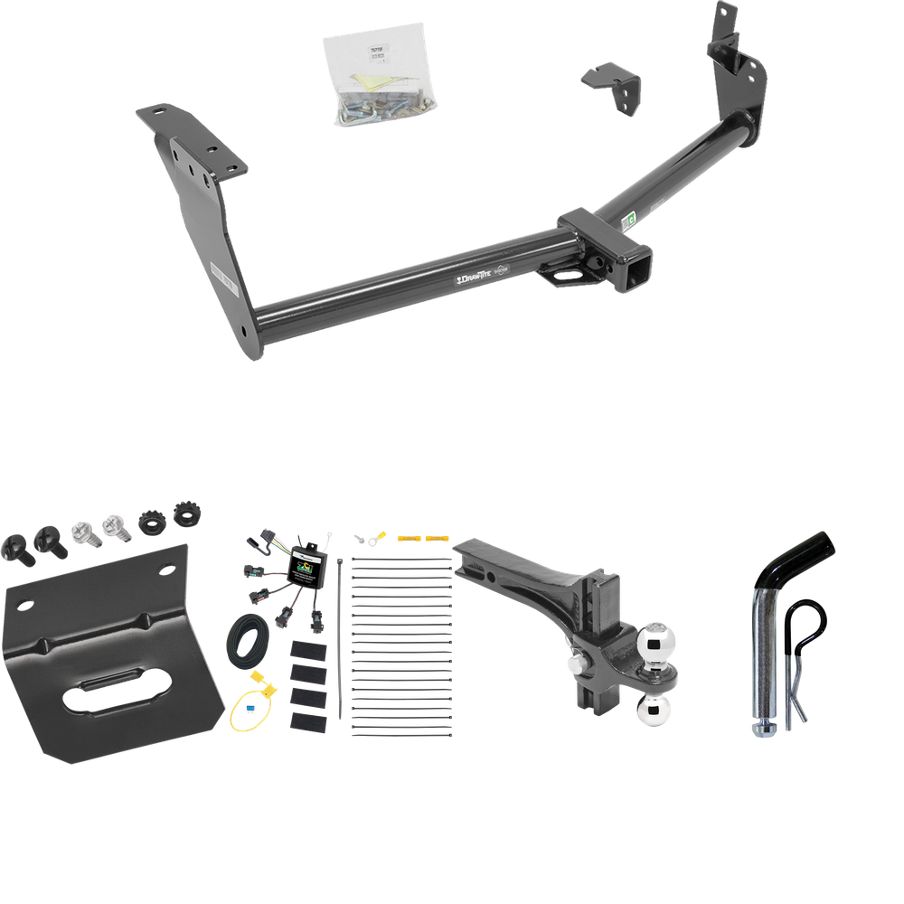 Fits 2013-2013 Infiniti FX37 Trailer Hitch Tow PKG w/ 4-Flat Zero Contact "No Splice" Wiring Harness + Dual Adjustable Drop Rise Ball Ball Mount 2" & 2-5/16" Trailer Balls + Pin/Clip + Wiring Bracket By Draw-Tite