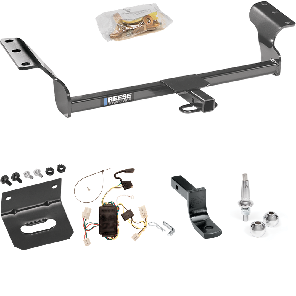 Fits 2003-2008 Toyota Matrix Trailer Hitch Tow PKG w/ 4-Flat Wiring Harness + Draw-Bar + Interchangeable 1-7/8" & 2" Balls + Wiring Bracket By Reese Towpower