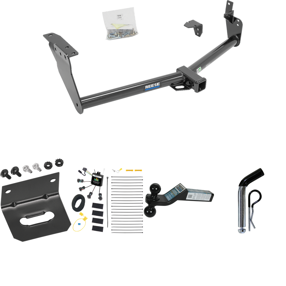 Se adapta al paquete de remolque con enganche para remolque Infiniti FX37 2013-2013 con arnés de cableado de 4 contactos planos "sin empalme" + soporte de bola doble de 2" y 2-5/16" bolas de remolque + pasador/clip + soporte de cableado de Reese Towpower