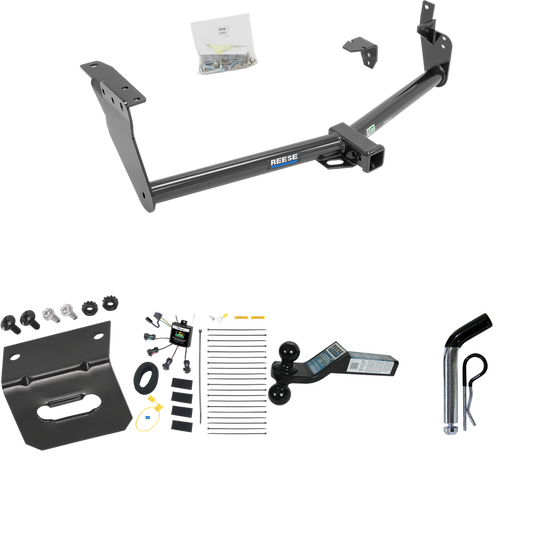 Se adapta al paquete de remolque con enganche para remolque Infiniti FX37 2013-2013 con arnés de cableado de 4 contactos planos "sin empalme" + soporte de bola doble de 2" y 2-5/16" bolas de remolque + pasador/clip + soporte de cableado de Reese Towpower