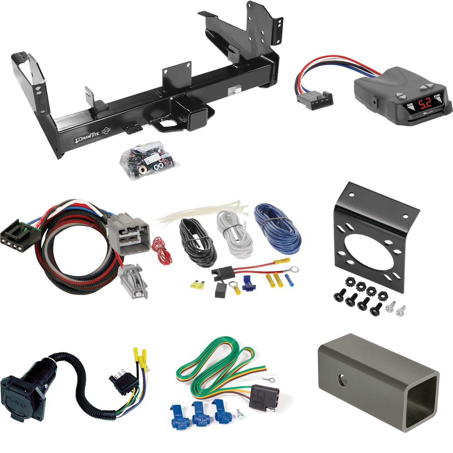 Fits 2013-2014 RAM 3500 Trailer Hitch Tow PKG w/ Tekonsha Brakeman IV Brake Control + Plug & Play BC Adapter + 7-Way RV Wiring By Draw-Tite