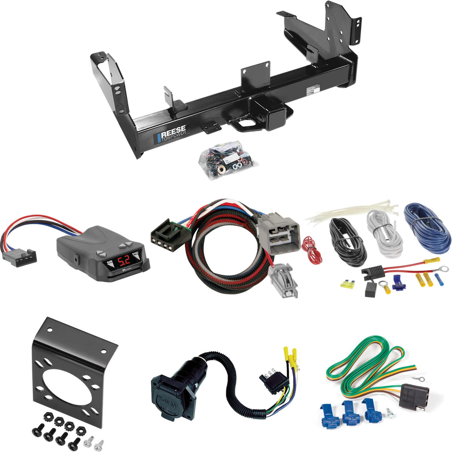 Se adapta al paquete de enganche de remolque RAM 3500 2013-2014 con control de freno Tekonsha Brakeman IV + adaptador BC Plug &amp; Play + cableado RV de 7 vías de Reese Towpower