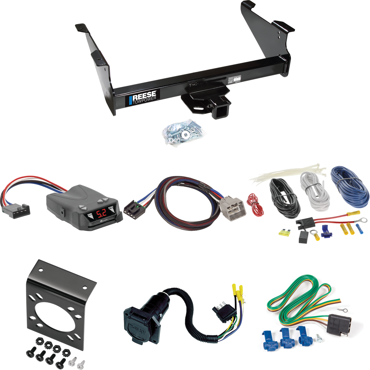 Fits 2015-2023 RAM 3500 Trailer Hitch Tow PKG w/ Tekonsha Brakeman IV Brake Control + Plug & Play BC Adapter + 7-Way RV Wiring By Reese Towpower