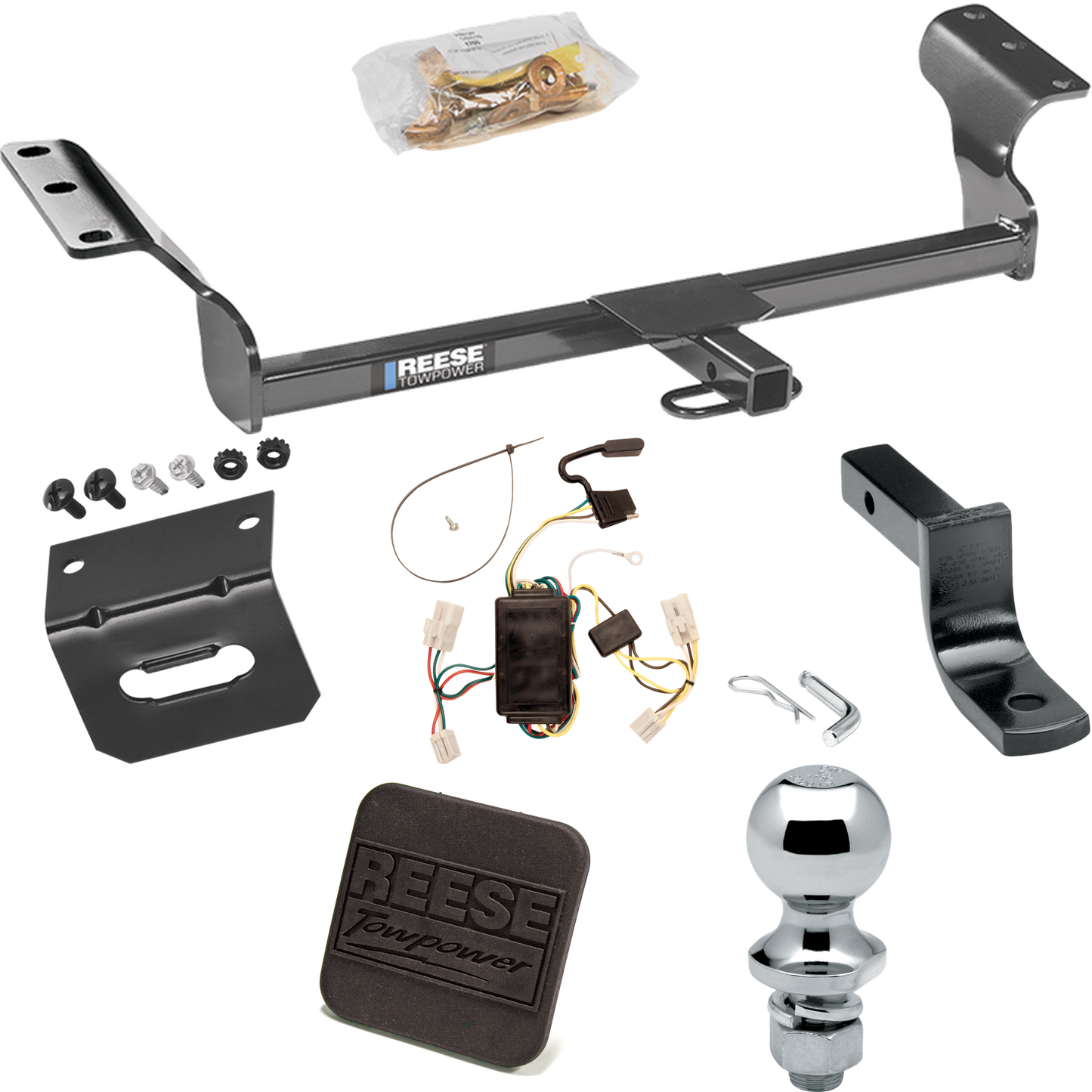 Fits 2003-2008 Toyota Matrix Trailer Hitch Tow PKG w/ 4-Flat Wiring Harness + Draw-Bar + 1-7/8" Ball + Wiring Bracket + Hitch Cover By Reese Towpower