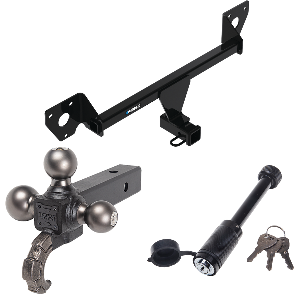 Fits 2021-2023 Chevrolet Trailblazer Trailer Hitch Tow PKG + Triple Ball Tactical Ball Mount 1-7/8" & 2" & 2-5/16" Balls w/ Tow Hook + Tactical Dogbone Lock (For w/Active Towplug Models) By Reese Towpower