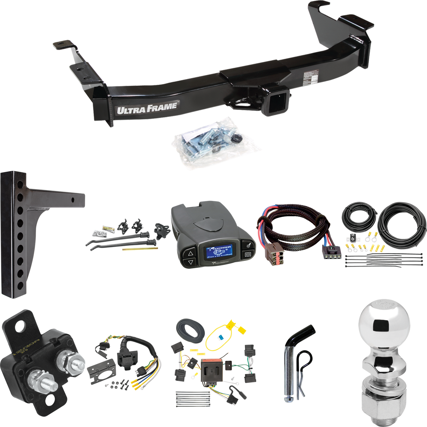 Fits 2008-2008 Ford E-150 Econoline Trailer Hitch Tow PKG w/ 12K Trunnion Bar Weight Distribution Hitch + Pin/Clip + 2-5/16" Ball + Tekonsha Prodigy P3 Brake Control + Plug & Play BC Adapter + 7-Way RV Wiring By Draw-Tite