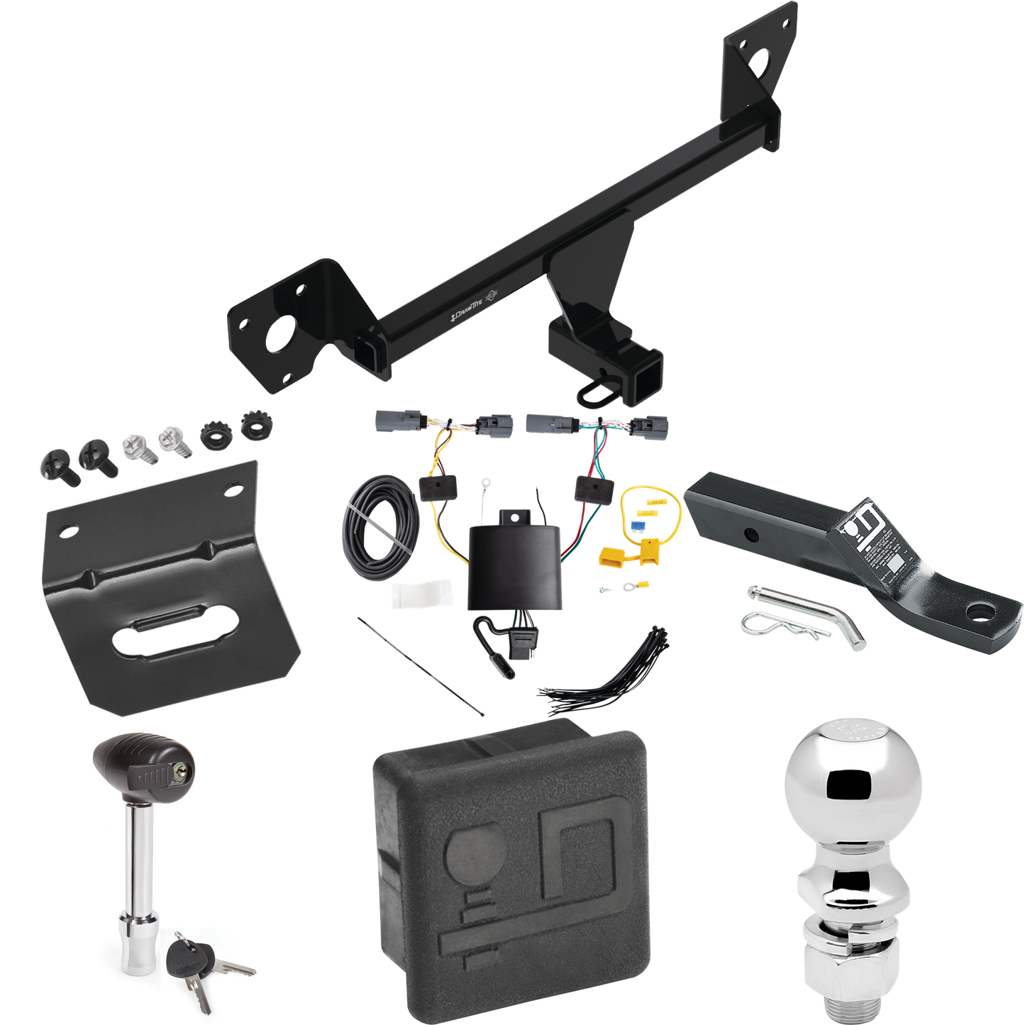 Fits 2020-2023 Buick Encore GX Trailer Hitch Tow PKG w/ 4-Flat Wiring + Ball Mount w/ 2" Drop + 2-5/16" Ball + Wiring Bracket + Hitch Lock + Hitch Cover By Draw-Tite