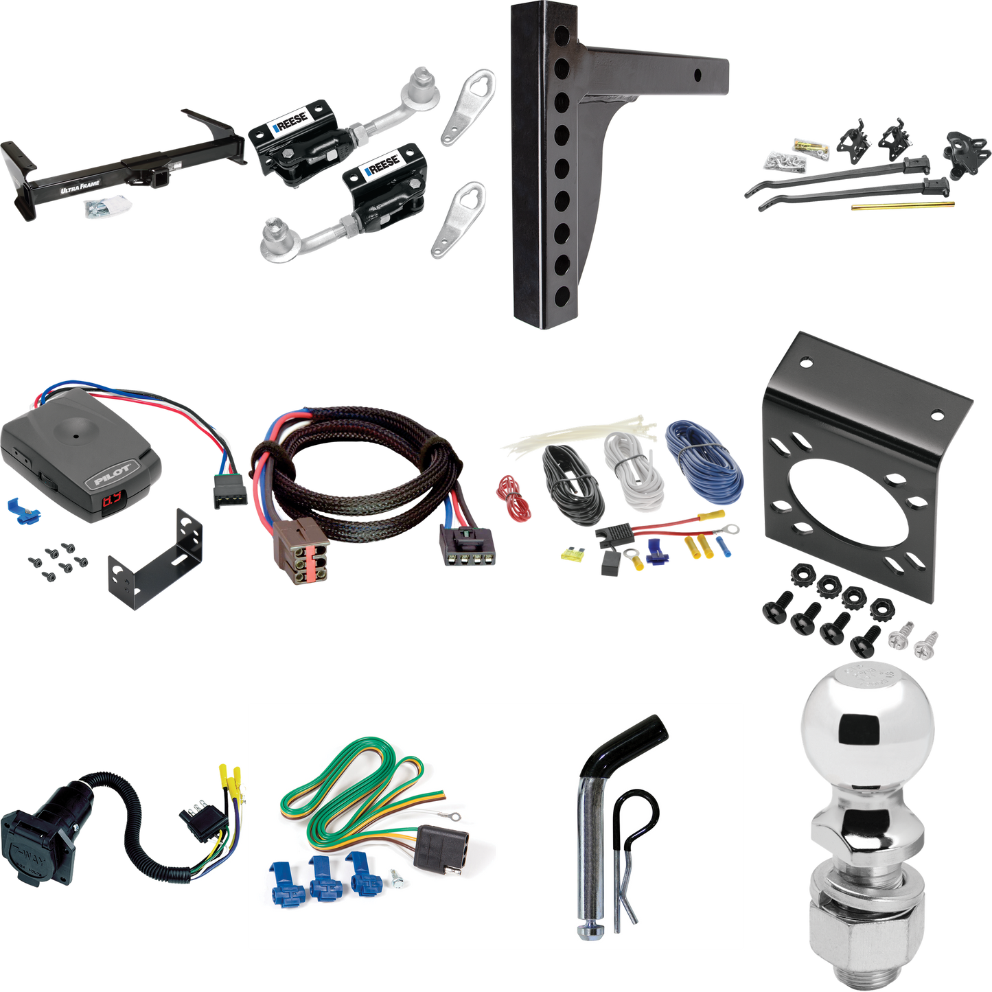 Fits 2003-2007 Ford E-350 Econoline Super Duty Trailer Hitch Tow PKG w/ 12K Trunnion Bar Weight Distribution Hitch + Pin/Clip + Dual Cam Sway Control + 2-5/16" Ball + Pro Series Pilot Brake Control + Plug & Play BC Adapter + 7-Way RV Wiring By Draw-T