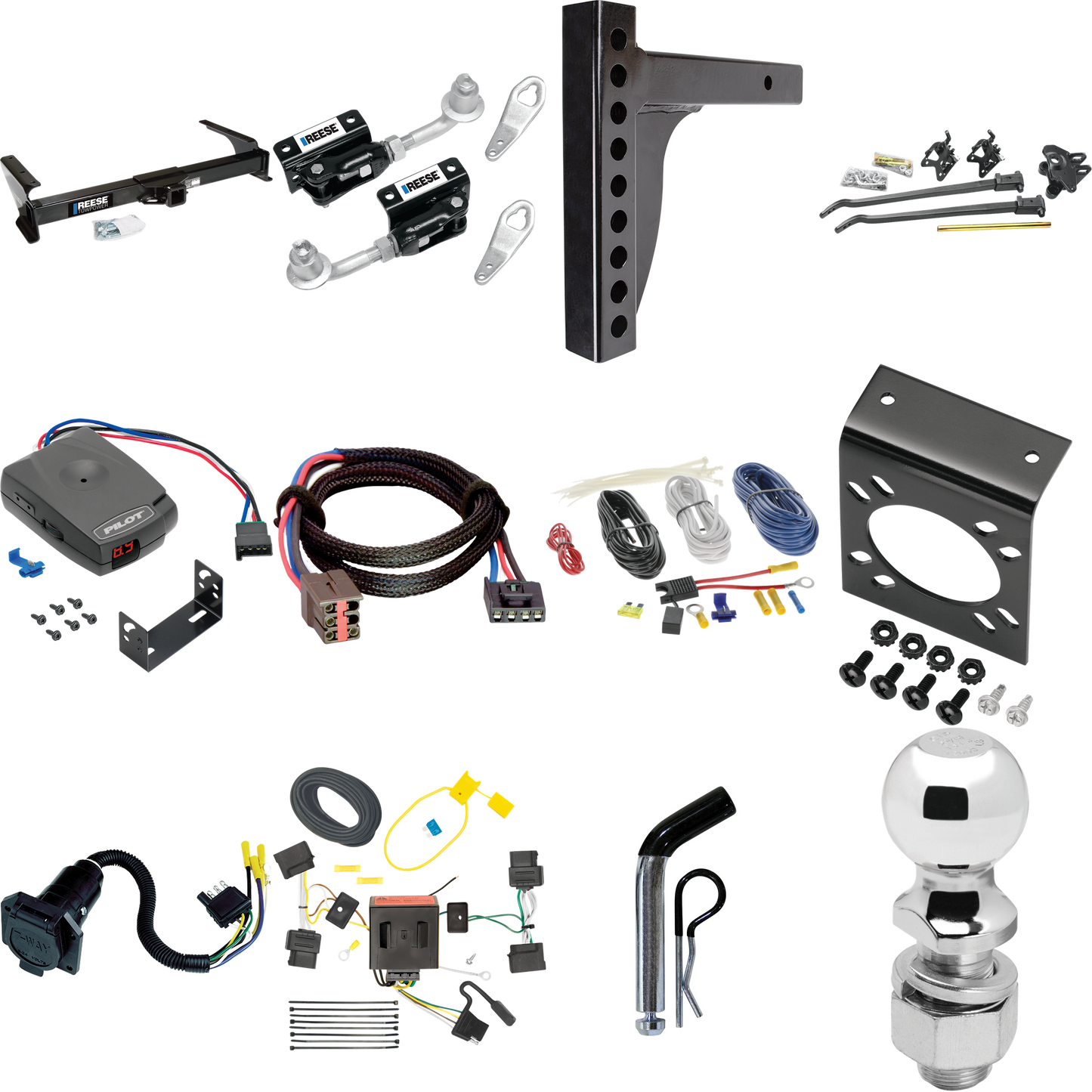 Fits 2008-2008 Ford E-250 Econoline Trailer Hitch Tow PKG w/ 12K Trunnion Bar Weight Distribution Hitch + Pin/Clip + Dual Cam Sway Control + 2-5/16" Ball + Pro Series Pilot Brake Control + Plug & Play BC Adapter + 7-Way RV Wiring By Reese Towpower