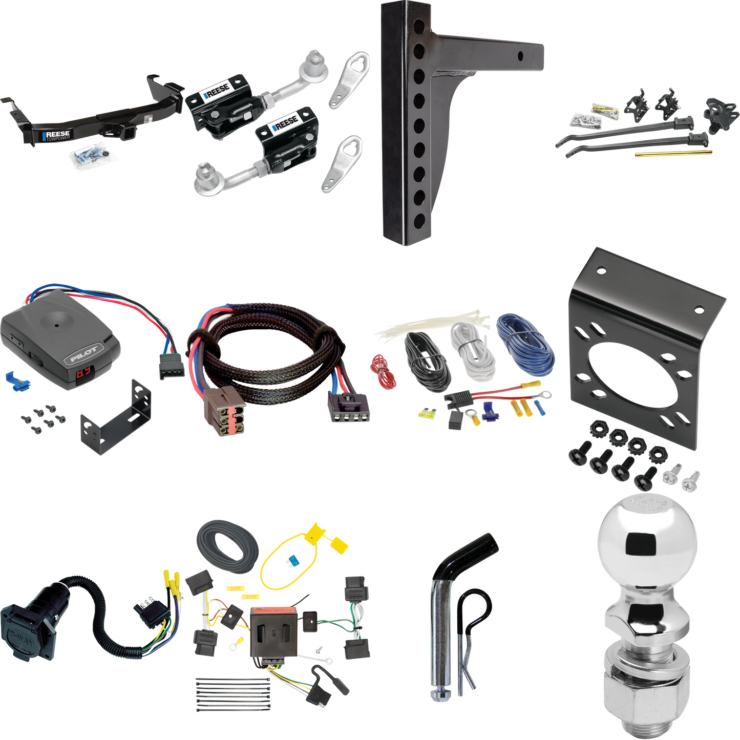 Fits 2008-2008 Ford E-350 Econoline Super Duty Trailer Hitch Tow PKG w/ 12K Trunnion Bar Weight Distribution Hitch + Pin/Clip + Dual Cam Sway Control + 2-5/16" Ball + Pro Series Pilot Brake Control + Plug & Play BC Adapter + 7-Way RV Wiring By Reese