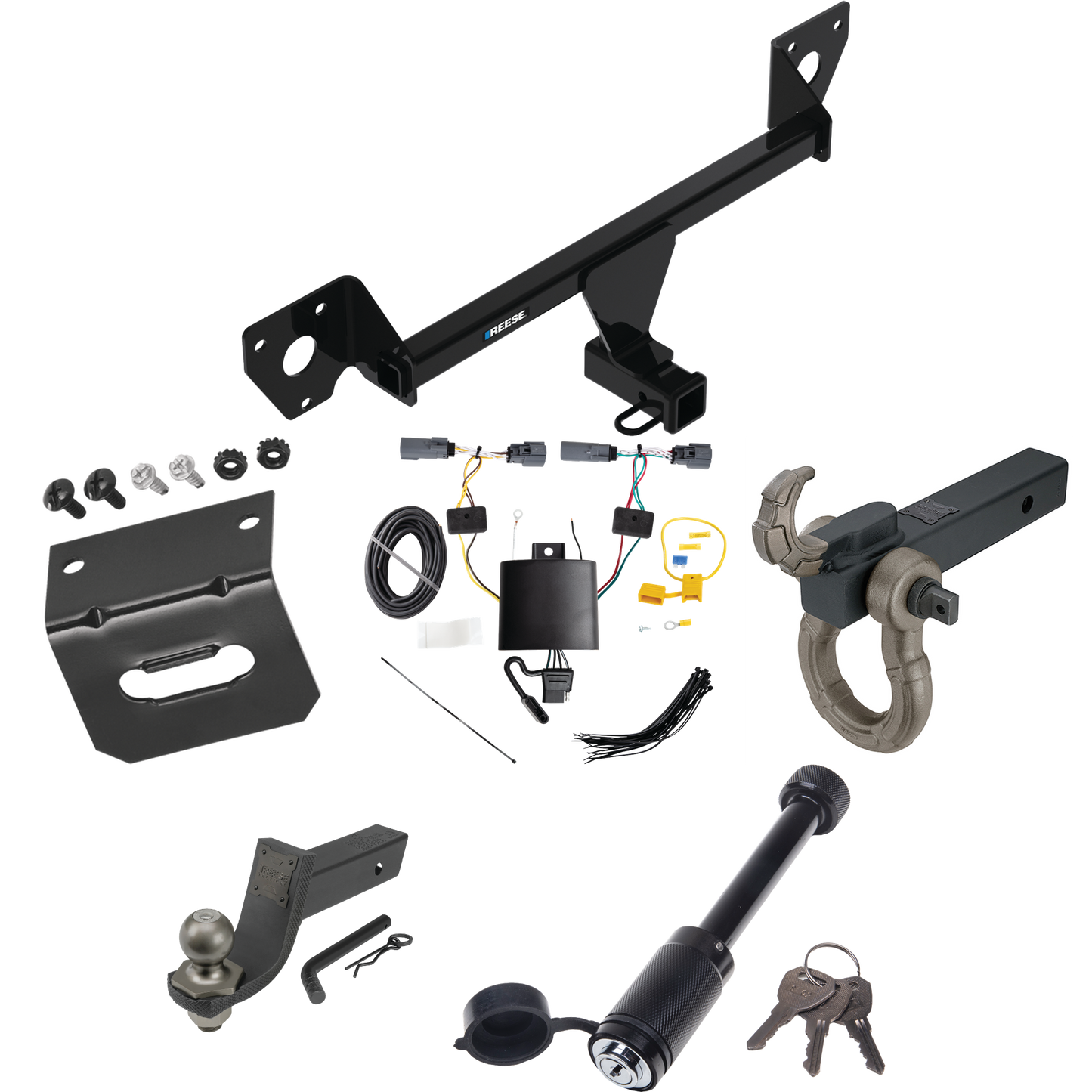 Fits 2020-2023 Buick Encore GX Trailer Hitch Tow PKG w/ 4-Flat Wiring + Interlock Tactical Starter Kit w/ 3-1/4" Drop & 2" Ball + Tactical Hook & Shackle Mount + Tactical Dogbone Lock + Wiring Bracket By Reese Towpower