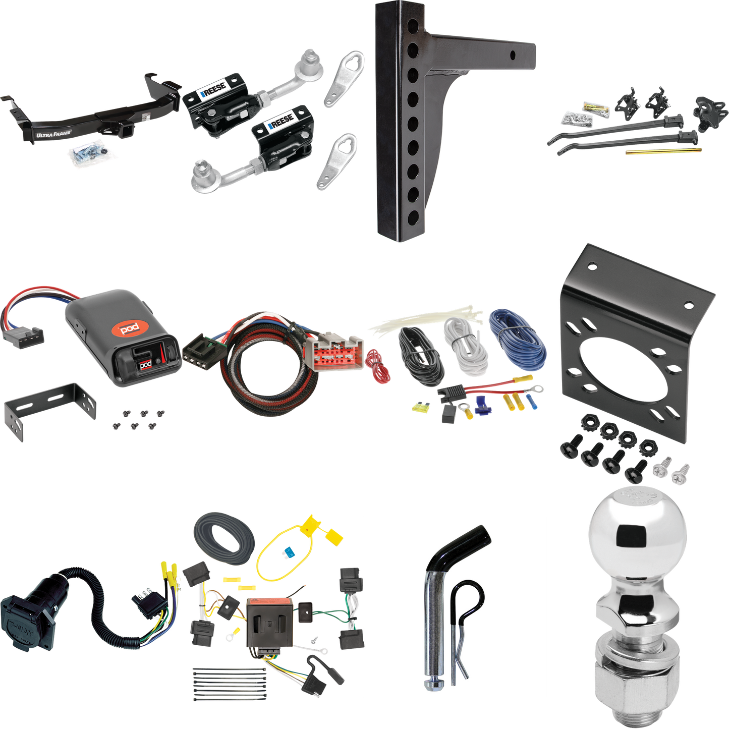 Fits 2009-2014 Ford E-350 Econoline Super Duty Trailer Hitch Tow PKG w/ 12K Trunnion Bar Weight Distribution Hitch + Pin/Clip + Dual Cam Sway Control + 2-5/16" Ball + Pro Series POD Brake Control + Plug & Play BC Adapter + 7-Way RV Wiring By Draw-Tit