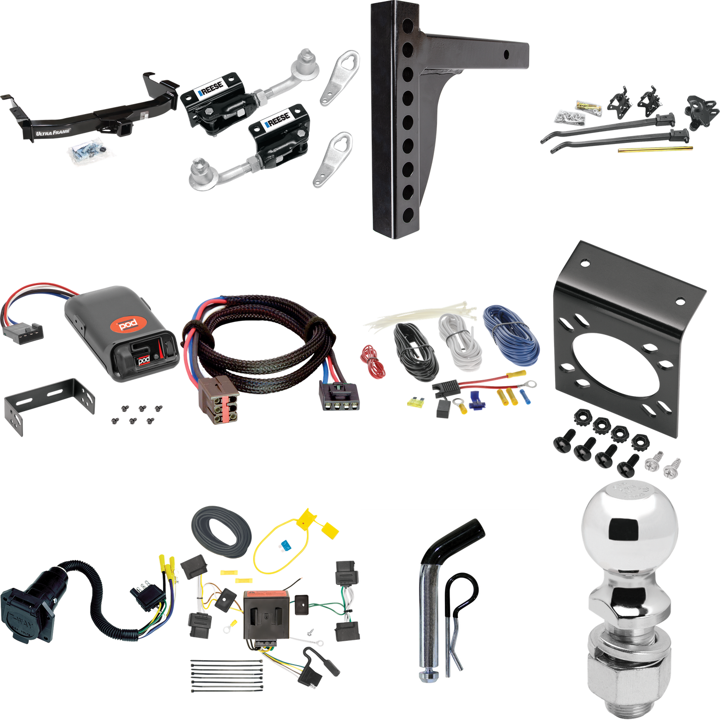 Fits 2008-2008 Ford E-150 Econoline Trailer Hitch Tow PKG w/ 12K Trunnion Bar Weight Distribution Hitch + Pin/Clip + Dual Cam Sway Control + 2-5/16" Ball + Pro Series POD Brake Control + Plug & Play BC Adapter + 7-Way RV Wiring By Draw-Tite