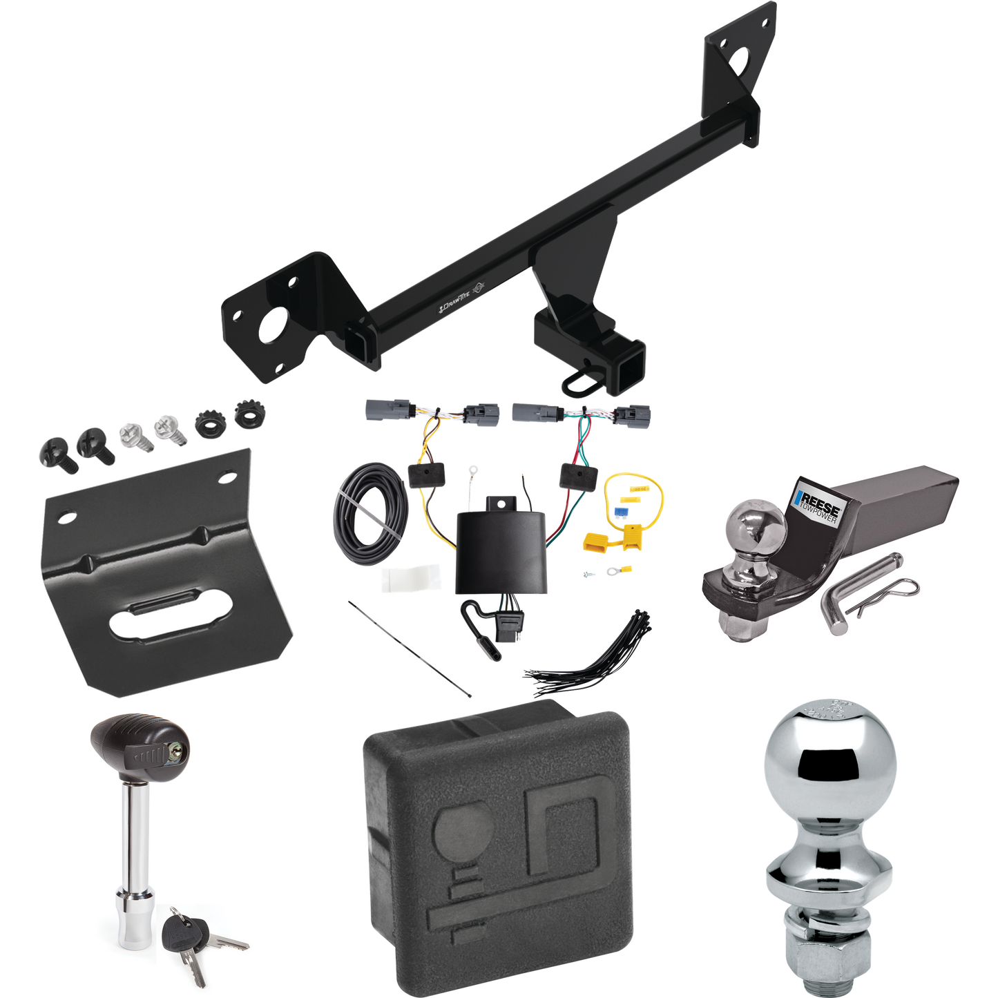 Fits 2020-2023 Buick Encore GX Trailer Hitch Tow PKG w/ 4-Flat Wiring + Starter Kit Ball Mount w/ 2" Drop & 2" Ball + 1-7/8" Ball + Wiring Bracket + Hitch Lock + Hitch Cover By Draw-Tite