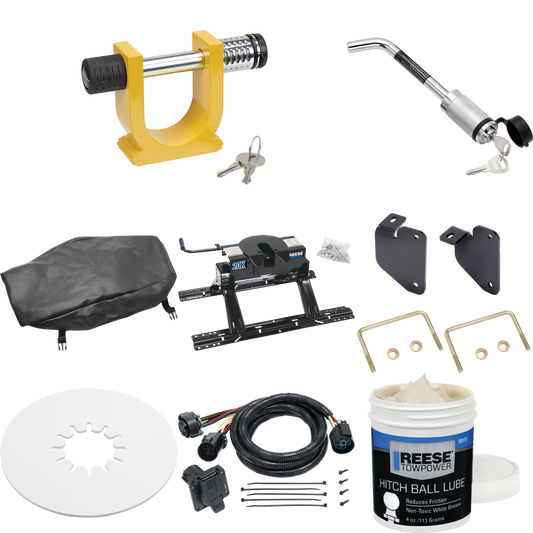 Fits 2013-2023 RAM 3500 Industry Standard Semi-Custom Above Bed Rail Kit + 20K Fifth Wheel + In-Bed Wiring + King Pin Lock + Base Rail Lock + 10" Lube Plate + Fifth Wheel Cover + Lube (For 5'8 or Shorter Bed (Sidewinder Required), w/o Factory Puck Sy