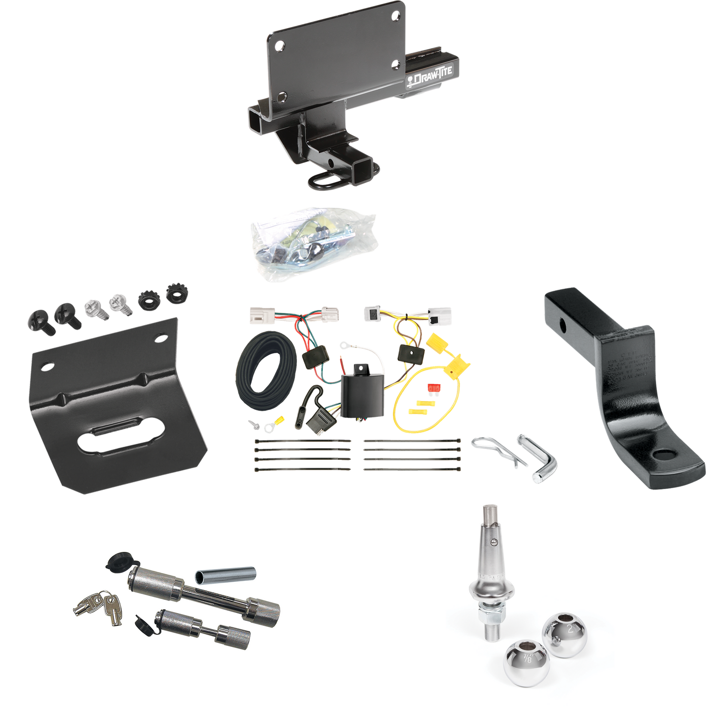 Fits 2007-2008 Infiniti G35 Trailer Hitch Tow PKG w/ 4-Flat Wiring Harness + Draw-Bar + Interchangeable 1-7/8" & 2" Balls + Wiring Bracket + Dual Hitch & Coupler Locks (For Sedan Models) By Draw-Tite