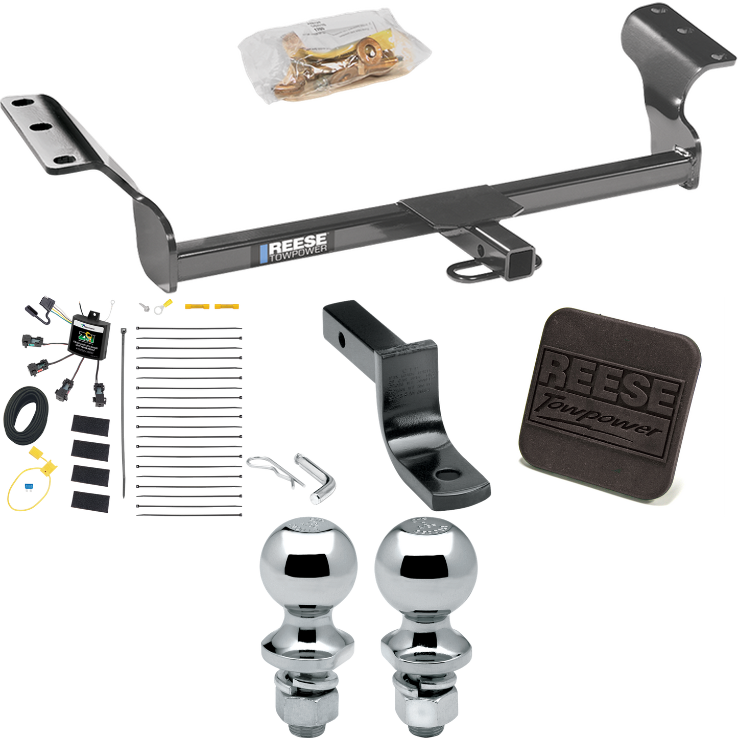 Fits 2014-2014 Toyota Matrix Trailer Hitch Tow PKG w/ 4-Flat Zero Contact "No Splice" Wiring Harness + Draw-Bar + 1-7/8" + 2" Ball + Hitch Cover (For (Canada Only) Models) By Reese Towpower