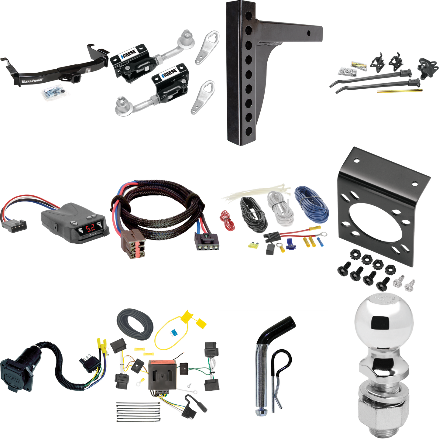 Fits 2008-2008 Ford E-150 Econoline Trailer Hitch Tow PKG w/ 12K Trunnion Bar Weight Distribution Hitch + Pin/Clip + Dual Cam Sway Control + 2-5/16" Ball + Tekonsha Brakeman IV Brake Control + Plug & Play BC Adapter + 7-Way RV Wiring By Draw-Tite