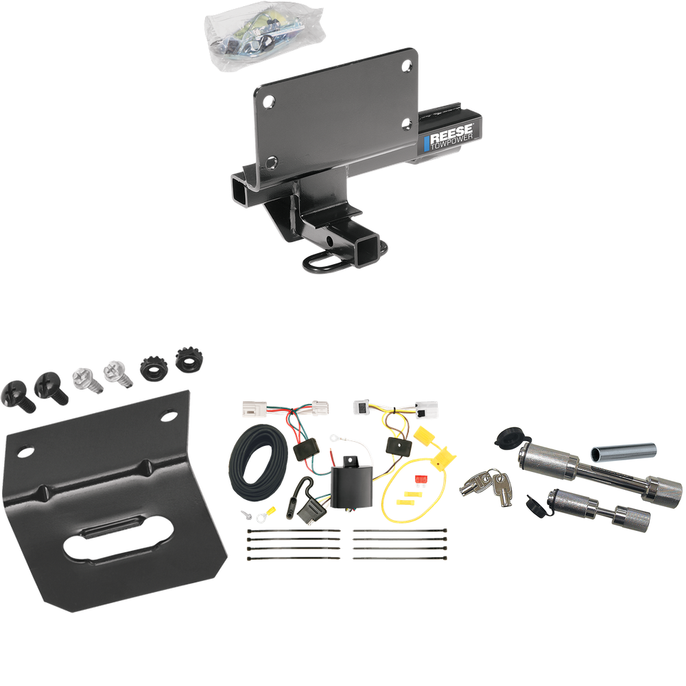 Se adapta al paquete de remolque con enganche de remolque Infiniti G37 2009-2013 con arnés de cableado plano de 4 + soporte de cableado + enganche doble y cerraduras de acoplador (para modelos sedán) de Reese Towpower