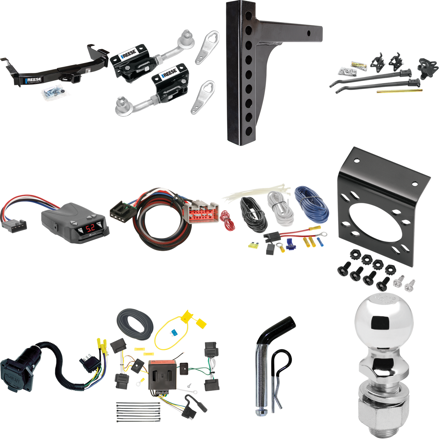 Fits 2009-2014 Ford E-150 Econoline Trailer Hitch Tow PKG w/ 12K Trunnion Bar Weight Distribution Hitch + Pin/Clip + Dual Cam Sway Control + 2-5/16" Ball + Tekonsha Brakeman IV Brake Control + Plug & Play BC Adapter + 7-Way RV Wiring By Reese Towpowe