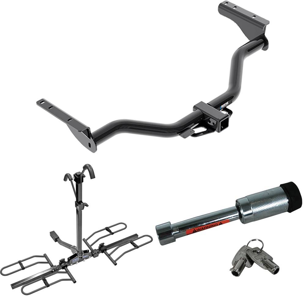 Fits 2013-2013 Infiniti JX35 Trailer Hitch Tow PKG w/ 2 Bike Plaform Style Carrier Rack + Hitch Lock By Reese Towpower