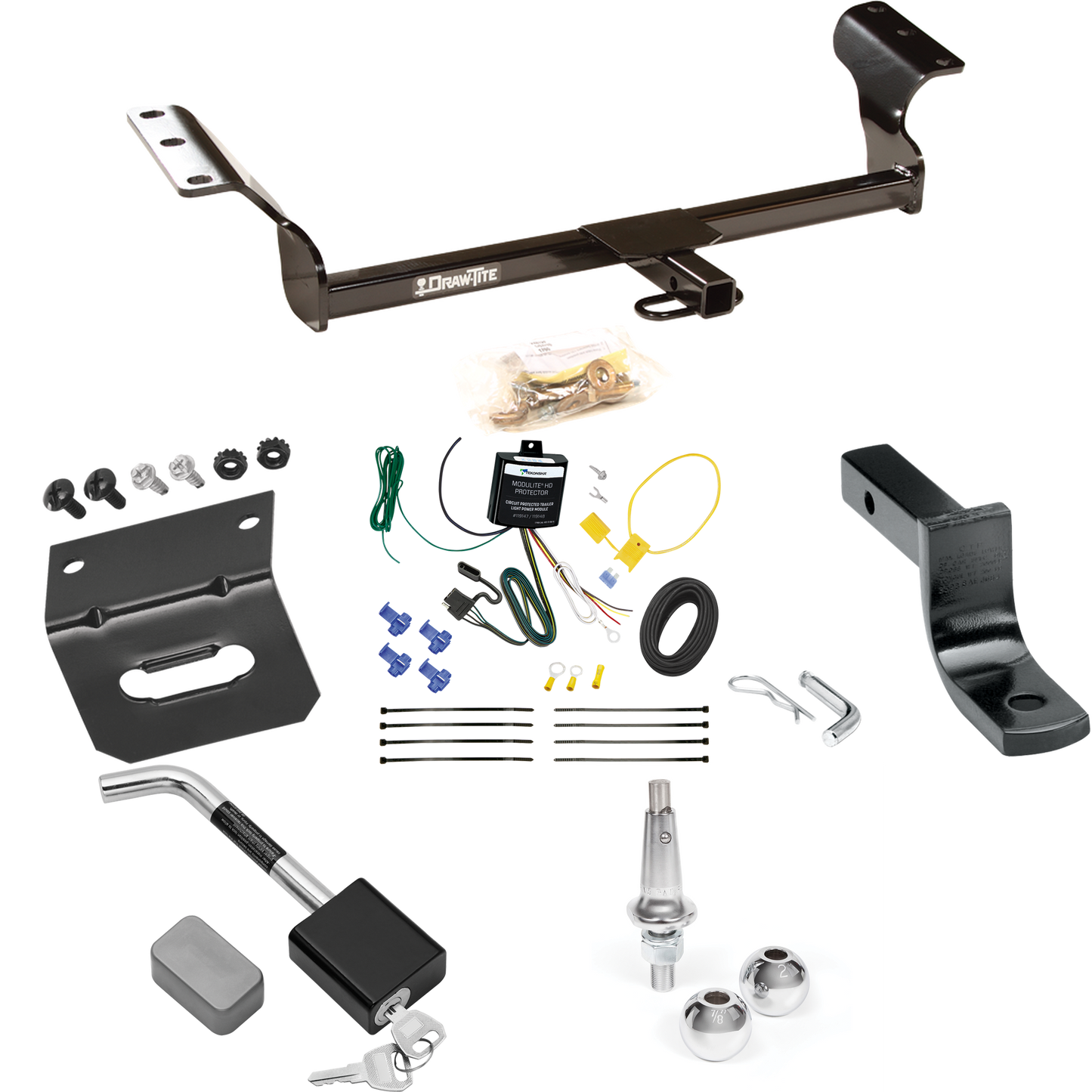 Se adapta al paquete de enganche de remolque Toyota Matrix 2014-2014 con arnés de cableado de 4 planos + barra de tracción + bolas intercambiables de 1-7/8" y 2" + soporte de cableado + bloqueo de enganche (para modelos (solo Canadá)) por Draw- tite