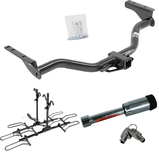 Fits 2013-2020 Nissan Pathfinder Trailer Hitch Tow PKG w/ 4 Bike Plaform Style Carrier Rack + Hitch Lock By Draw-Tite