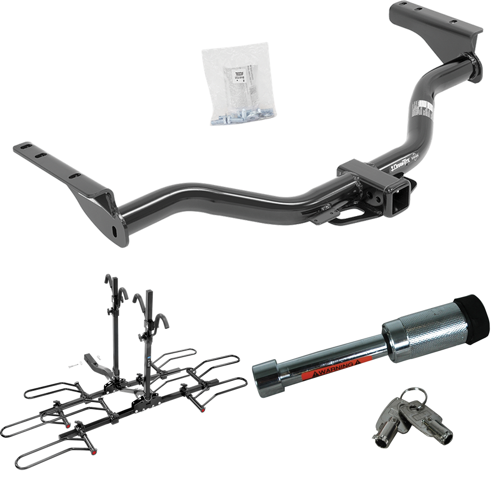 Fits 2013-2013 Infiniti JX35 Trailer Hitch Tow PKG w/ 4 Bike Plaform Style Carrier Rack + Hitch Lock By Draw-Tite