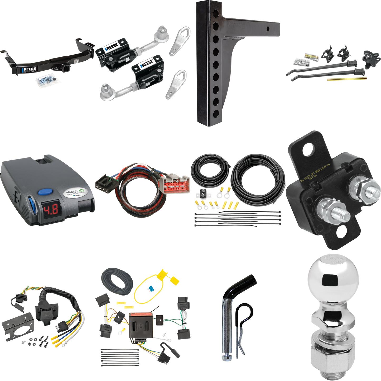 Fits 2009-2014 Ford E-350 Econoline Super Duty Trailer Hitch Tow PKG w/ 12K Trunnion Bar Weight Distribution Hitch + Pin/Clip + Dual Cam Sway Control + 2-5/16" Ball + Tekonsha Primus IQ Brake Control + Plug & Play BC Adapter + 7-Way RV Wiring By Rees