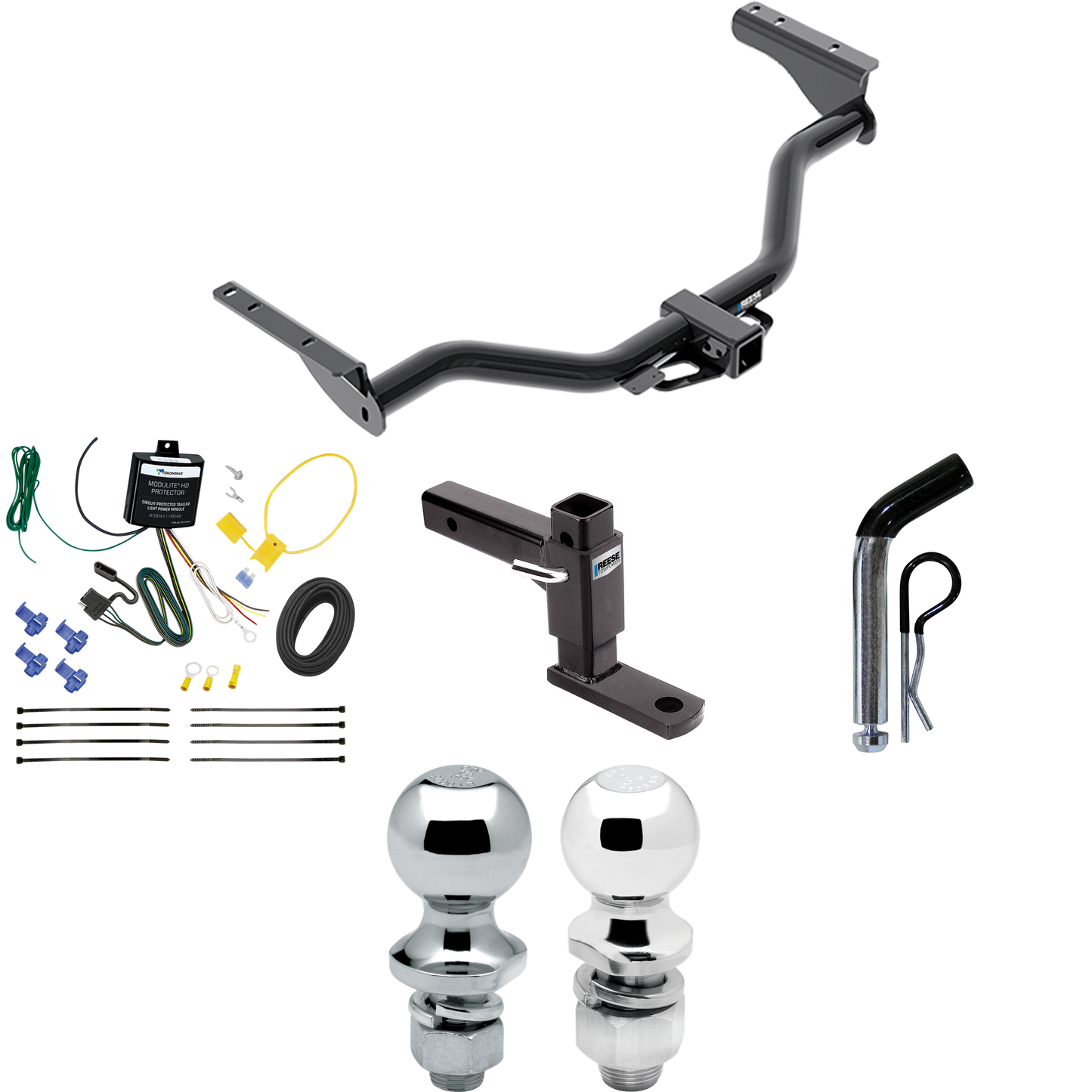 Se adapta al paquete de enganche de remolque Infiniti JX35 2013-2013 con cableado plano de 4 + soporte de bola ajustable + pasador/clip + bola de 2" + bola de 1-7/8" de Reese Towpower