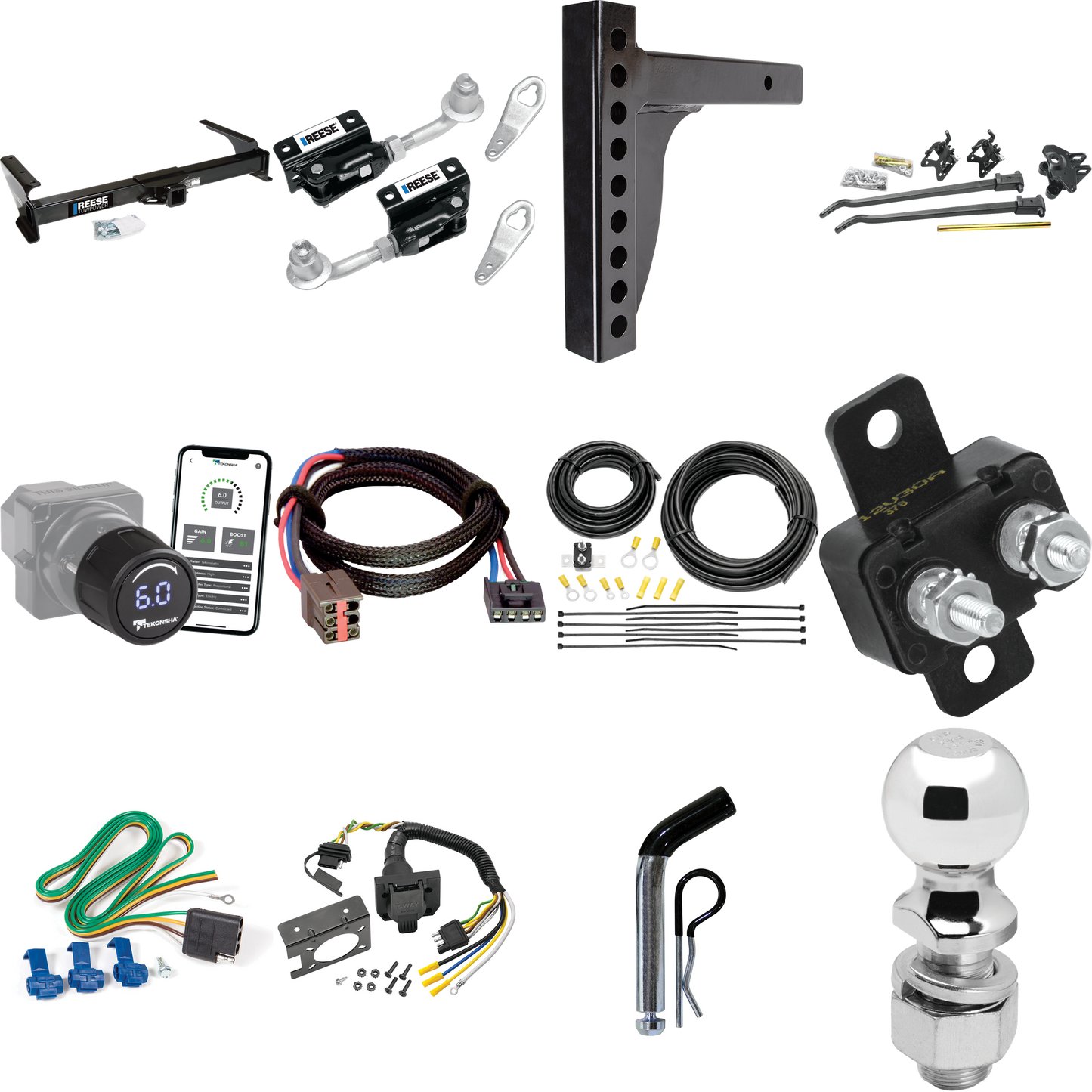 Fits 2003-2007 Ford E-250 Econoline Trailer Hitch Tow PKG w/ 12K Trunnion Bar Weight Distribution Hitch + Pin/Clip + Dual Cam Sway Control + 2-5/16" Ball + Tekonsha Prodigy iD Bluetooth Wireless Brake Control + Plug & Play BC Adapter + 7-Way RV Wirin