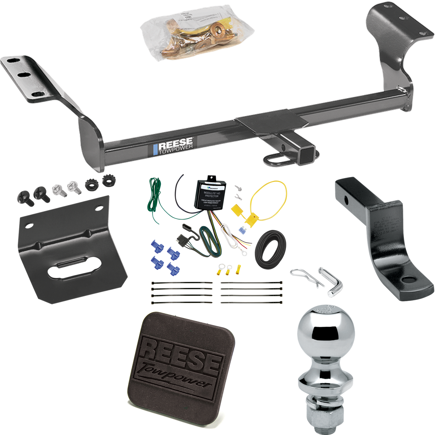 Se adapta al paquete de enganche de remolque Toyota Matrix 2014-2014 con arnés de cableado plano de 4 + barra de tracción + bola de 1-7/8" + soporte de cableado + cubierta de enganche (para modelos (solo Canadá)) de Reese Towpower