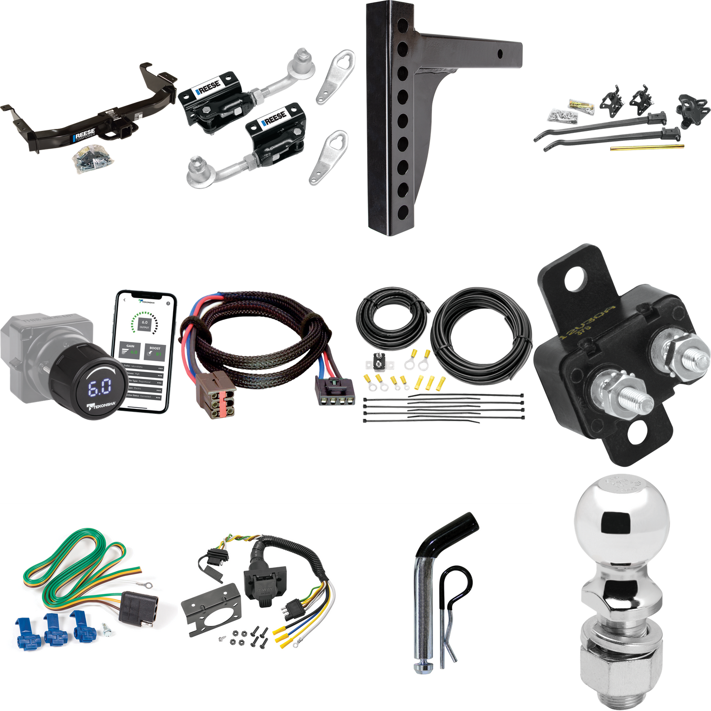 Fits 2003-2007 Ford E-350 Econoline Super Duty Trailer Hitch Tow PKG w/ 12K Trunnion Bar Weight Distribution Hitch + Pin/Clip + Dual Cam Sway Control + 2-5/16" Ball + Tekonsha Prodigy iD Bluetooth Wireless Brake Control + Plug & Play BC Adapter + 7-W