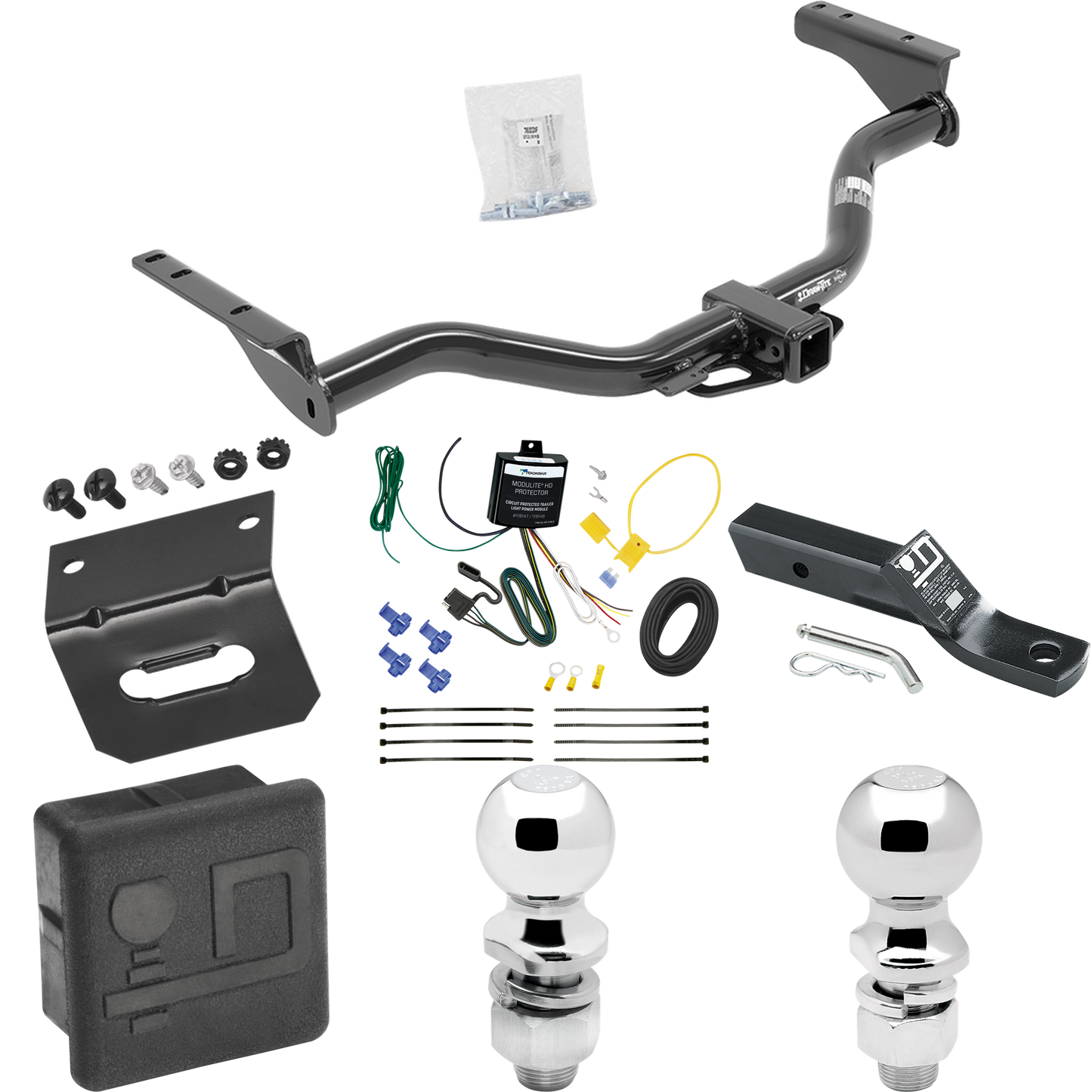 Se adapta al paquete de enganche de remolque Infiniti JX35 2013-2013 con cableado plano de 4 + soporte de bola con caída de 2" + bola de 2" + bola de 2-5/16" + soporte de cableado + cubierta de enganche de Draw-Tite