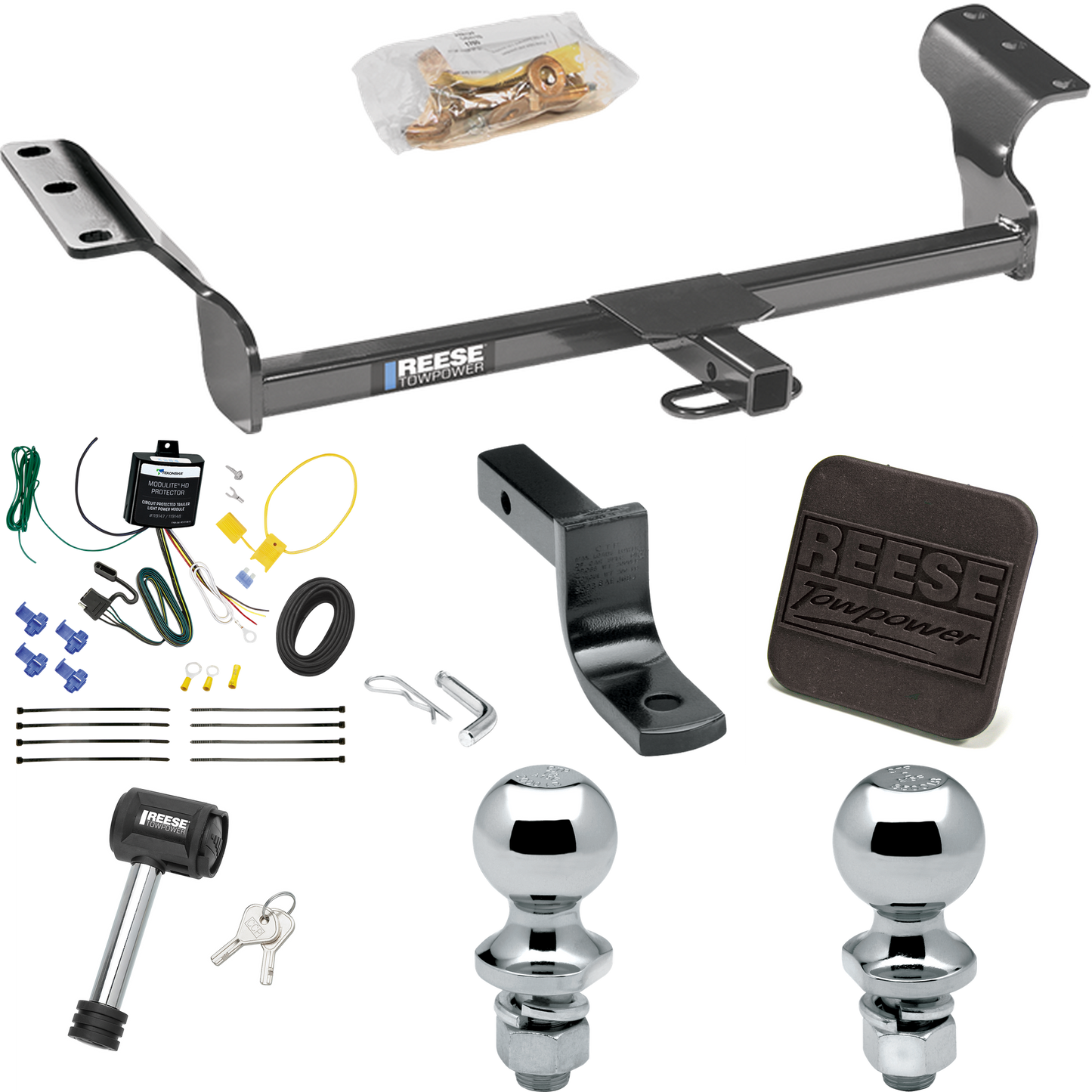 Fits 2014-2014 Toyota Matrix Trailer Hitch Tow PKG w/ 4-Flat Wiring Harness + Draw-Bar + 1-7/8" + 2" Ball + Hitch Cover + Hitch Lock (For (Canada Only) Models) By Reese Towpower