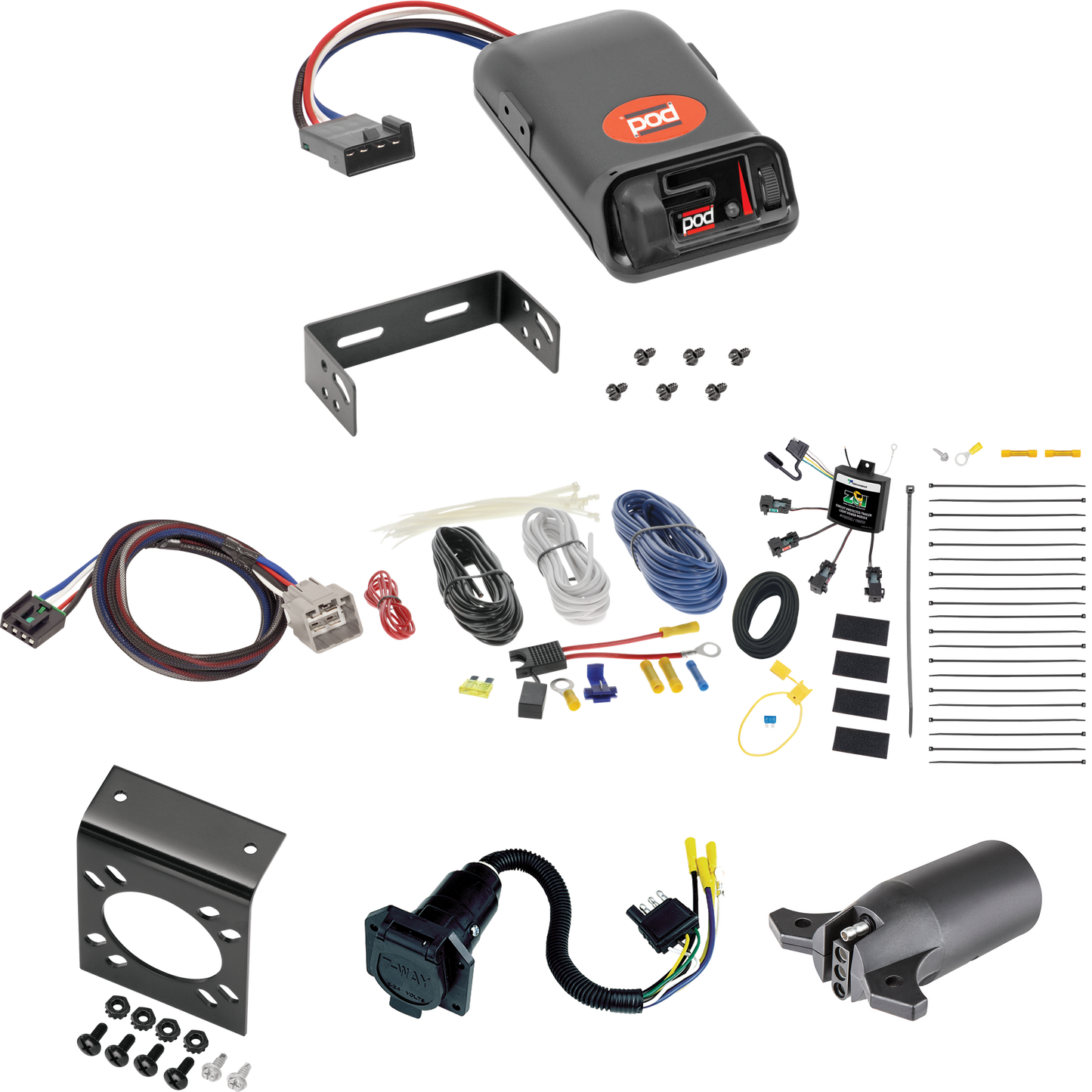 Fits 2011-2012 RAM 3500 7-Way RV Wiring w/ Zero Contact ZCI Module + Pro Series Pod Brake Control + Plug & Play BC Adapter + 7-Way to 4-Way Adapter By Tekonsha