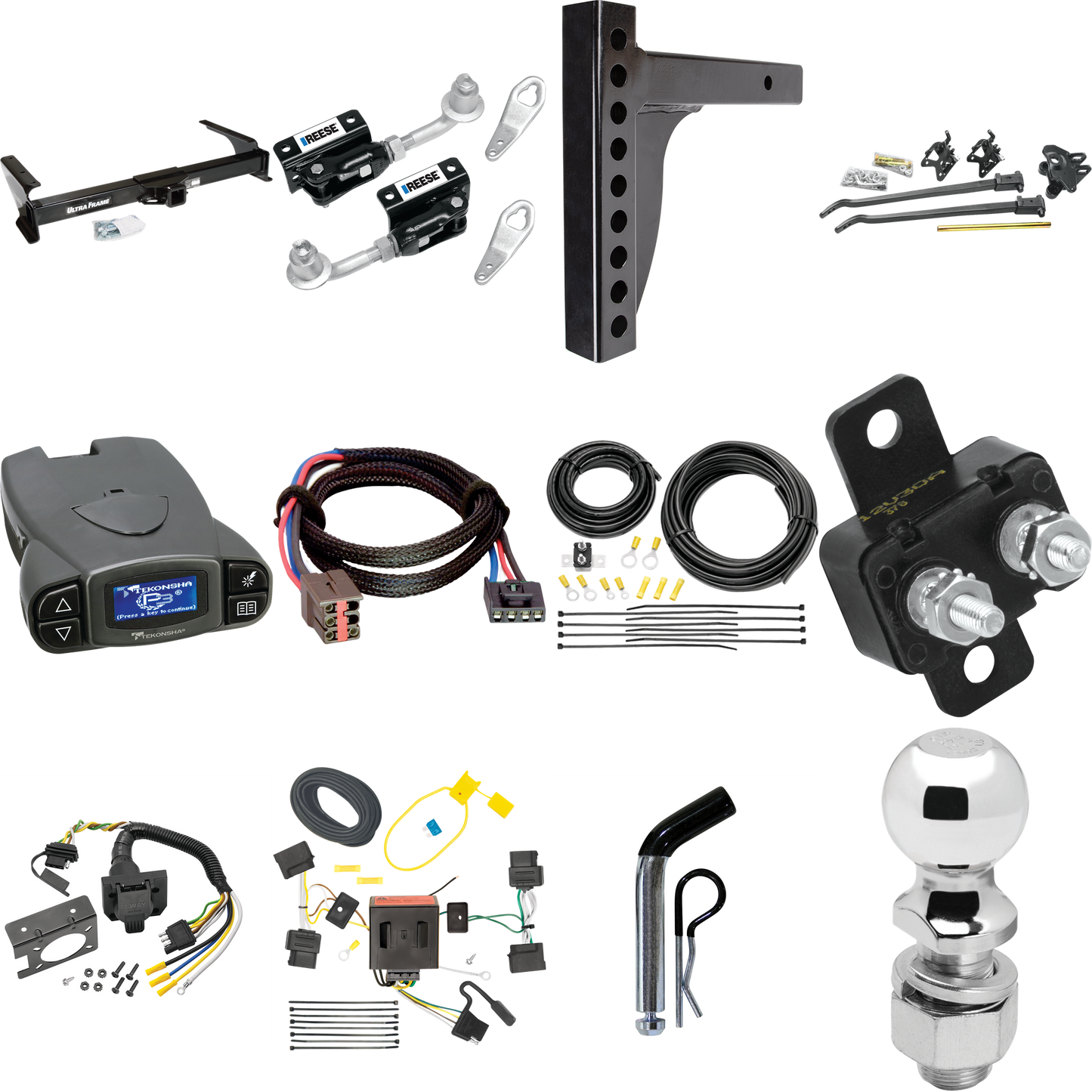 Fits 2008-2008 Ford E-250 Econoline Trailer Hitch Tow PKG w/ 12K Trunnion Bar Weight Distribution Hitch + Pin/Clip + Dual Cam Sway Control + 2-5/16" Ball + Tekonsha Prodigy P3 Brake Control + Plug & Play BC Adapter + 7-Way RV Wiring By Draw-Tite