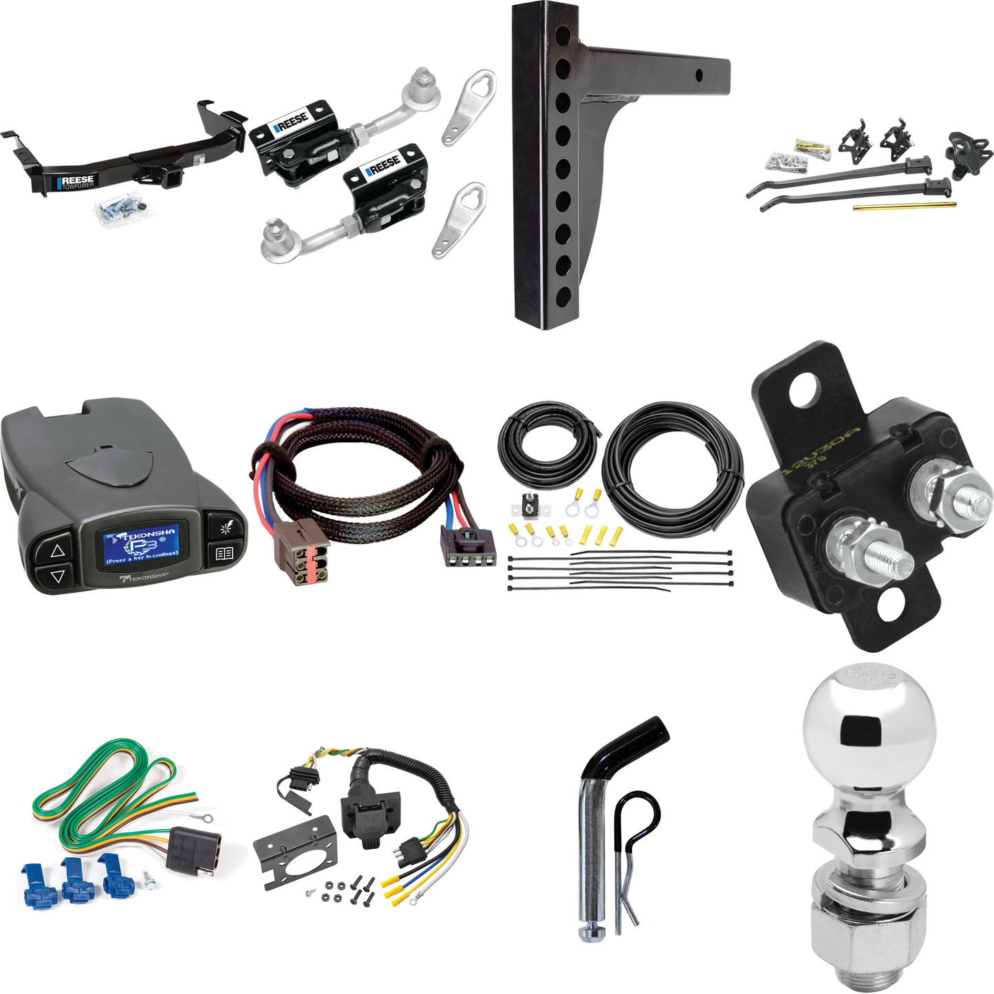 Fits 2003-2007 Ford E-350 Econoline Super Duty Trailer Hitch Tow PKG w/ 12K Trunnion Bar Weight Distribution Hitch + Pin/Clip + Dual Cam Sway Control + 2-5/16" Ball + Tekonsha Prodigy P3 Brake Control + Plug & Play BC Adapter + 7-Way RV Wiring By Ree