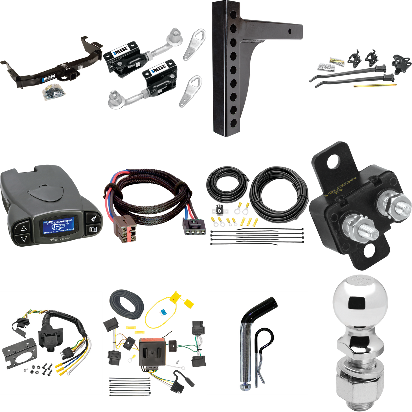 Fits 2008-2008 Ford E-350 Econoline Super Duty Trailer Hitch Tow PKG w/ 12K Trunnion Bar Weight Distribution Hitch + Pin/Clip + Dual Cam Sway Control + 2-5/16" Ball + Tekonsha Prodigy P3 Brake Control + Plug & Play BC Adapter + 7-Way RV Wiring By Ree