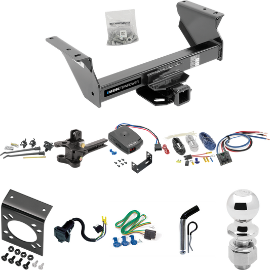 Fits 2013-2018 RAM 4500 Trailer Hitch Tow PKG w/ 17K Trunnion Bar Weight Distribution Hitch + Pin/Clip + 2-5/16" Ball + Pro Series Pilot Brake Control + Generic BC Wiring Adapter + 7-Way RV Wiring (For Cab & Chassis, w/34" Wide Frames Models) By Rees