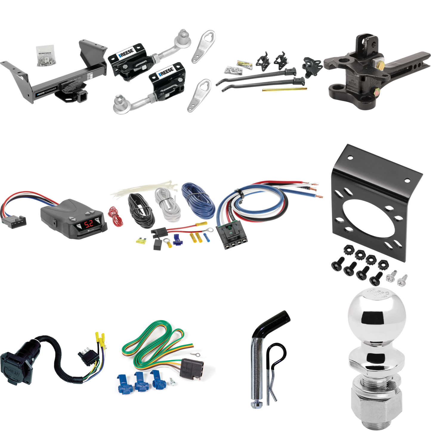 Fits 2013-2018 RAM 5500 Trailer Hitch Tow PKG w/ 17K Trunnion Bar Weight Distribution Hitch + Pin/Clip + Dual Cam Sway Control + 2-5/16" Ball + Tekonsha Brakeman IV Brake Control + Generic BC Wiring Adapter + 7-Way RV Wiring (For Cab & Chassis, w/34"