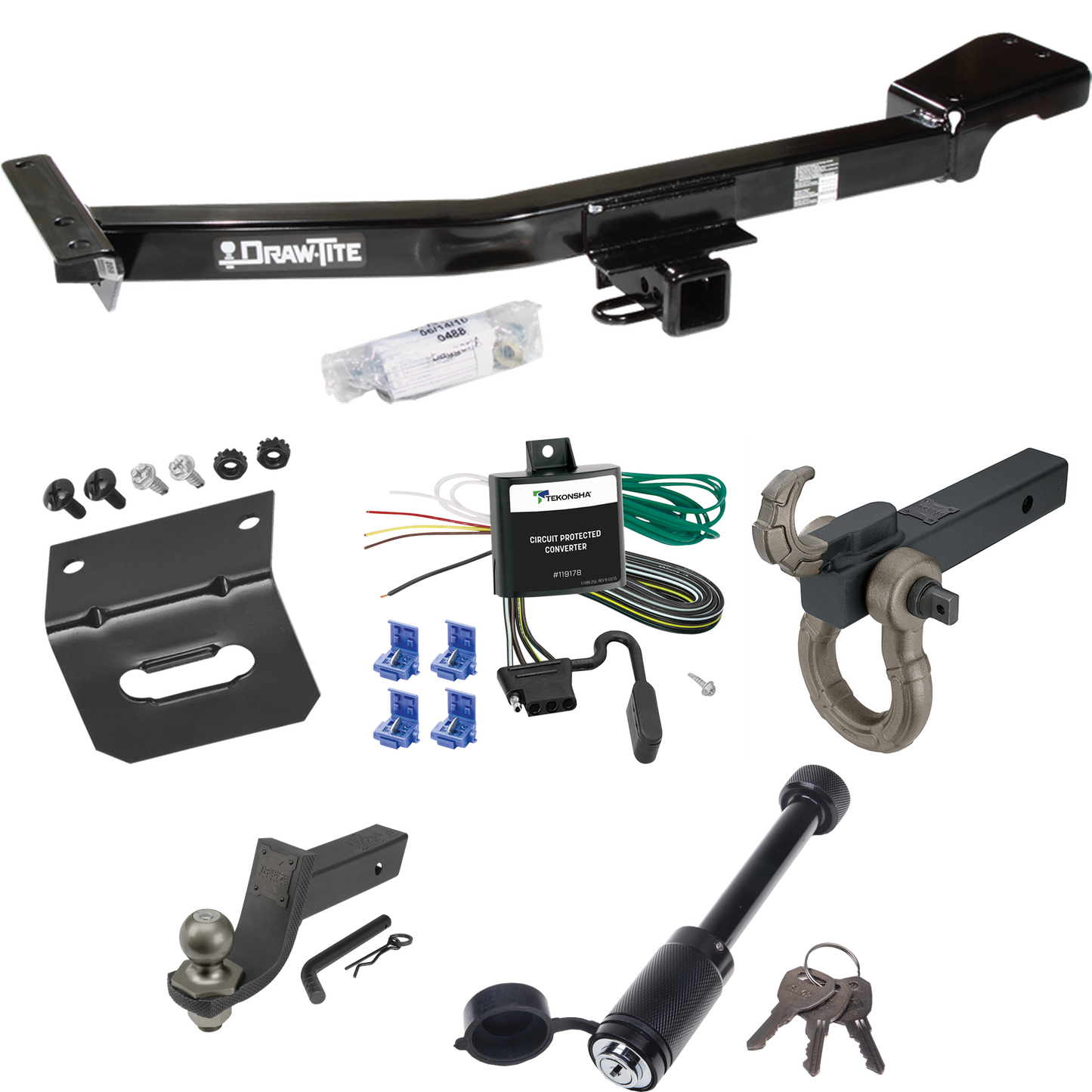 Fits 1998-2007 Toyota Land Cruiser Trailer Hitch Tow PKG w/ 4-Flat Wiring + Interlock Tactical Starter Kit w/ 3-1/4" Drop & 2" Ball + Tactical Hook & Shackle Mount + Tactical Dogbone Lock + Wiring Bracket By Draw-Tite