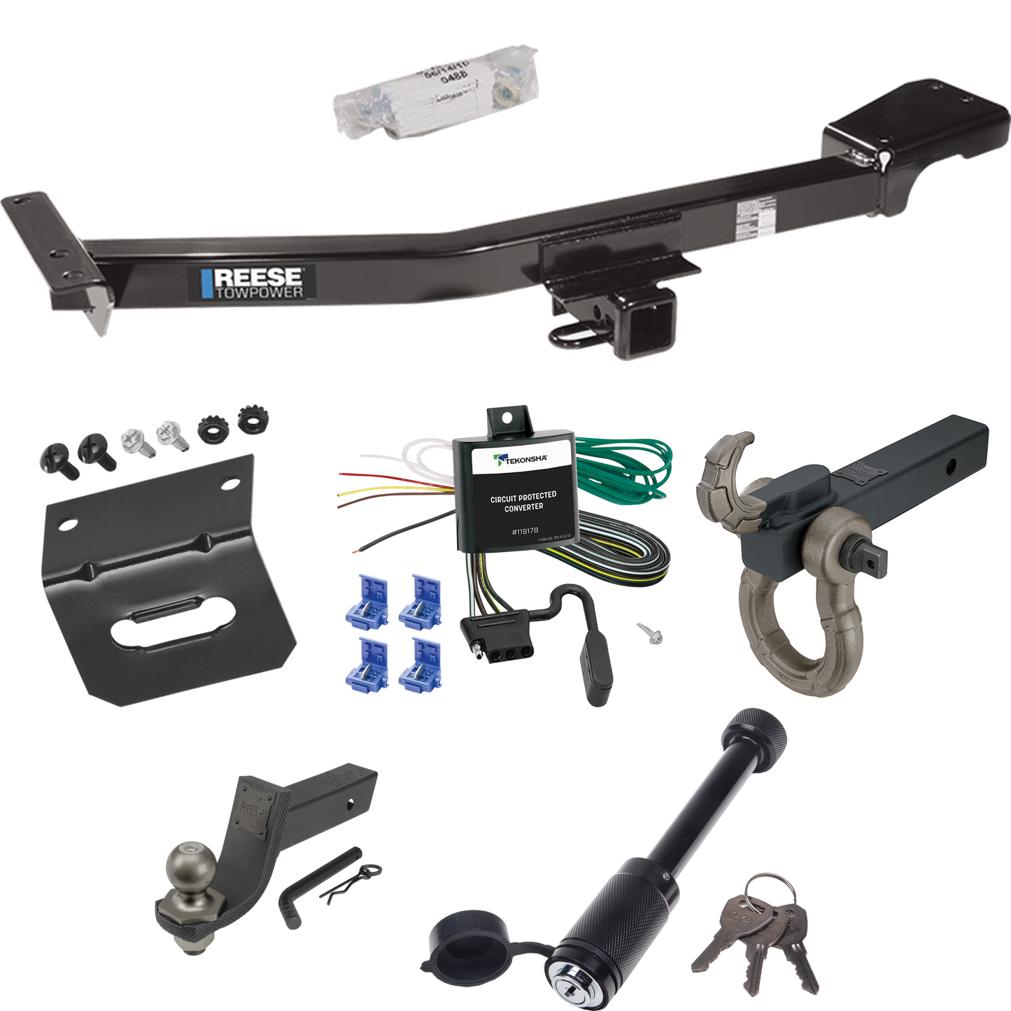 Fits 1998-2007 Toyota Land Cruiser Trailer Hitch Tow PKG w/ 4-Flat Wiring + Interlock Tactical Starter Kit w/ 3-1/4" Drop & 2" Ball + Tactical Hook & Shackle Mount + Tactical Dogbone Lock + Wiring Bracket By Reese Towpower